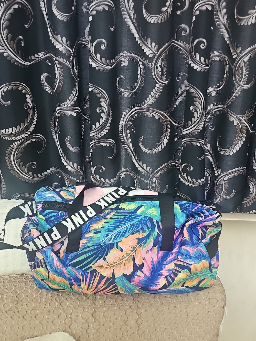 Victoria's Secret PINK Tropical Leaf Weekender Bag - Blue Multi